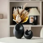 Abstract Ceramic Vase – Modern Black & White Geometric Bud/Fish Mouth Sculpture