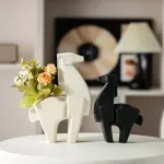 Minimalist Geometric Horse Ceramic Sculpture & Dried Flower Vase | Modern Art Animal Figurine