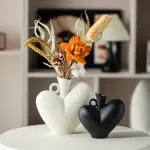 Matte Heart Ceramic Vase for Dried Flowers & Modern Abstract Home Decor