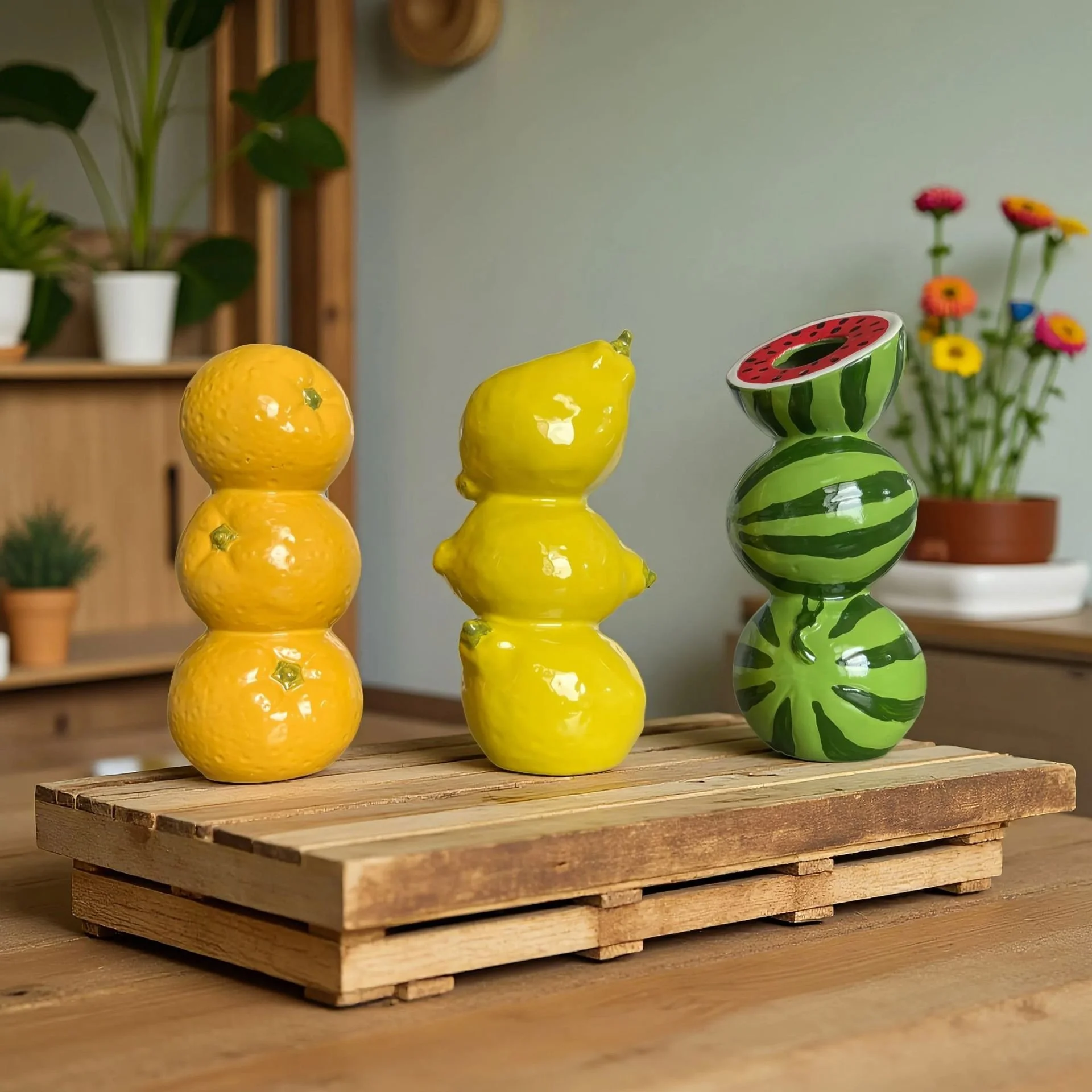 Creative Watermelon Stacked Flower Vase - Unique Ceramic Home Decor