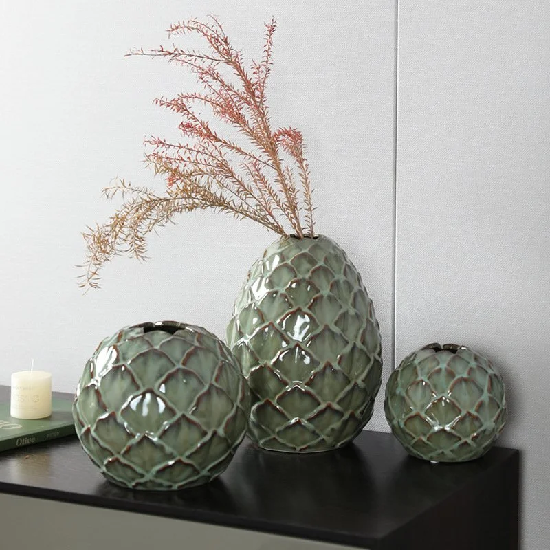 Ceramic Bud-Shaped Vase with Diamond Pattern – Elegant Flowerpot for Home Decor