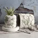 Cement Flowerpot with Moss and Stone Pattern - Nordic Style Green Plant Vase