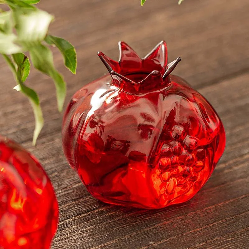Pomegranate Glass Vase for Hydroponic Plant Display - Small Red Decorative Vase