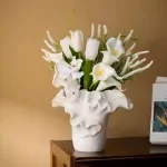 Handmade Ceramic Petal Pleats Flower Vase for Tabletop Decoration