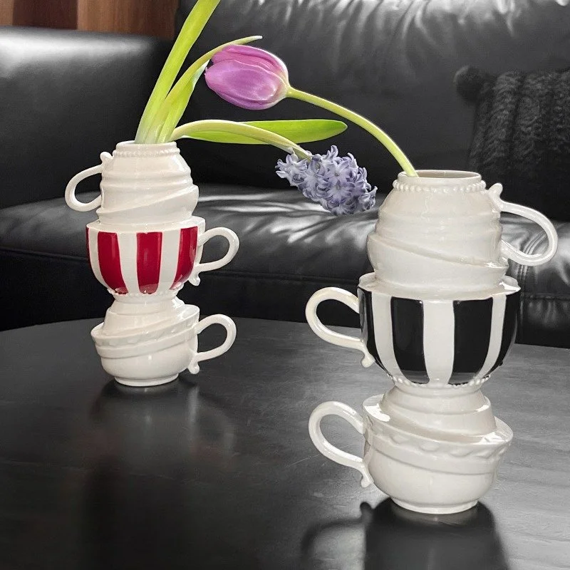Ceramic Geometric Folding Cups Flower Vase – Modern Home Decoration