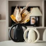 Abstract Cute Cat Ceramic Vase – Matte Modern Minimalist Animal Decor for Home & Office