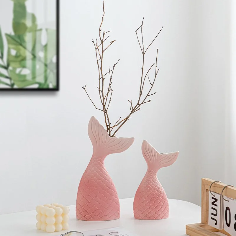 Mermaid Tail Ceramic Vase Set - Pink Modern Nordic Style Desktop Decor