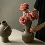 Rustic Ceramic Vase Set for Fresh Flowers & Pampas Grass – Boho Home Decor Centerpiece
