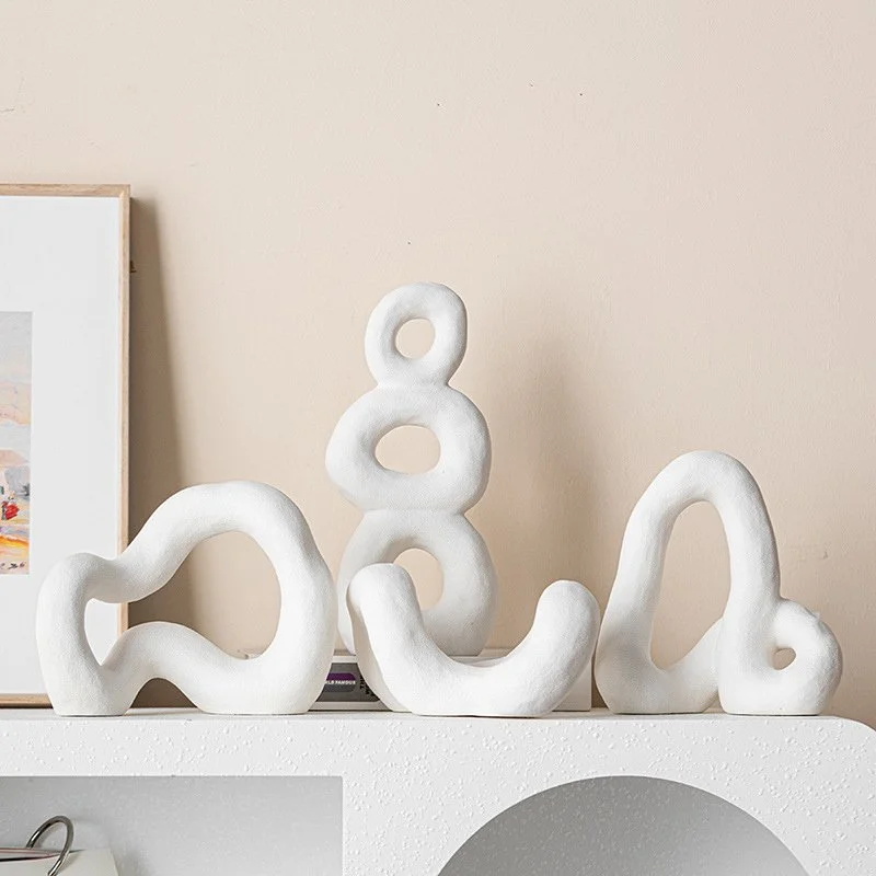 Modern Abstract Ceramic Sculptures - Minimalist White Aesthetic Art Figurines for Home Decor