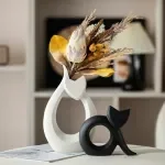 Minimalist Hollow Cat Ceramic Vase | Modern Abstract Animal Sculpture | Home Decor