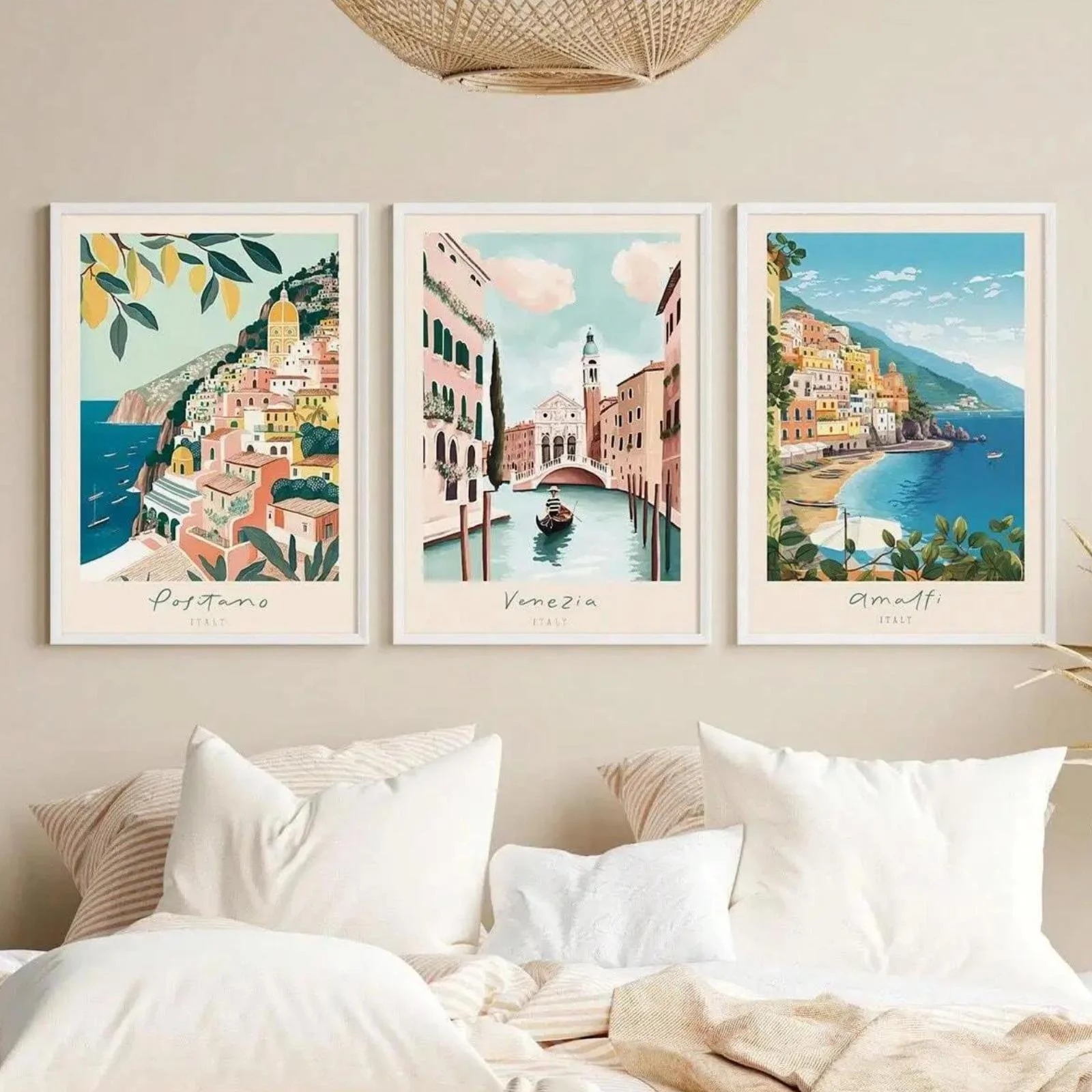 Italy Blue Coast Travel Landscape Canvas Wall Art - Amalfi, Positano & Venice Prints