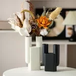 Abstract U-Shape Ceramic Vase - Modern Geometric Sculpture for Dried Flowers