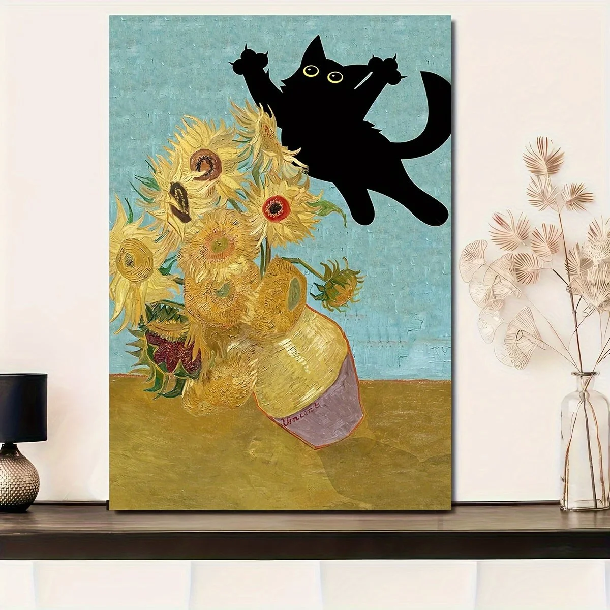 Charming Cats Sunflower Canvas Art Poster - Unframed Cat Wall Decor for Home
