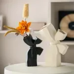 Abstract Bow Tie Ceramic Vase – Double-Mouth Ribbon Sculpture Art for Dried Flowers