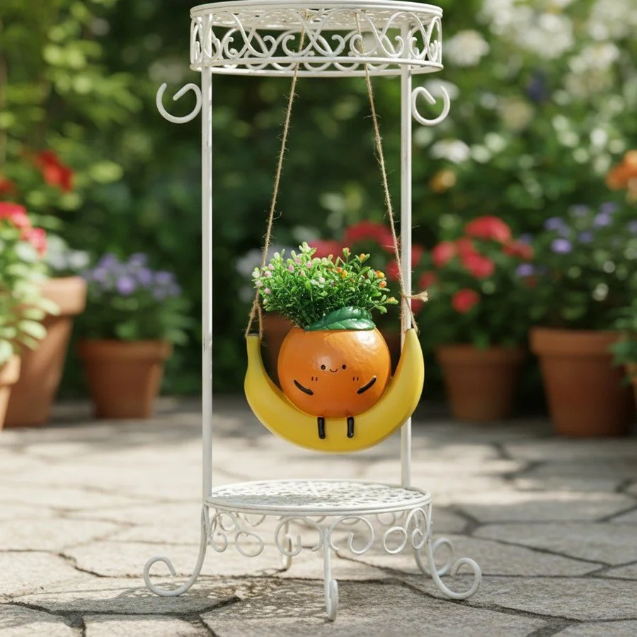 Cute Fruit Swing Hanging Planter – Adorable Apple & Orange Flower Pots