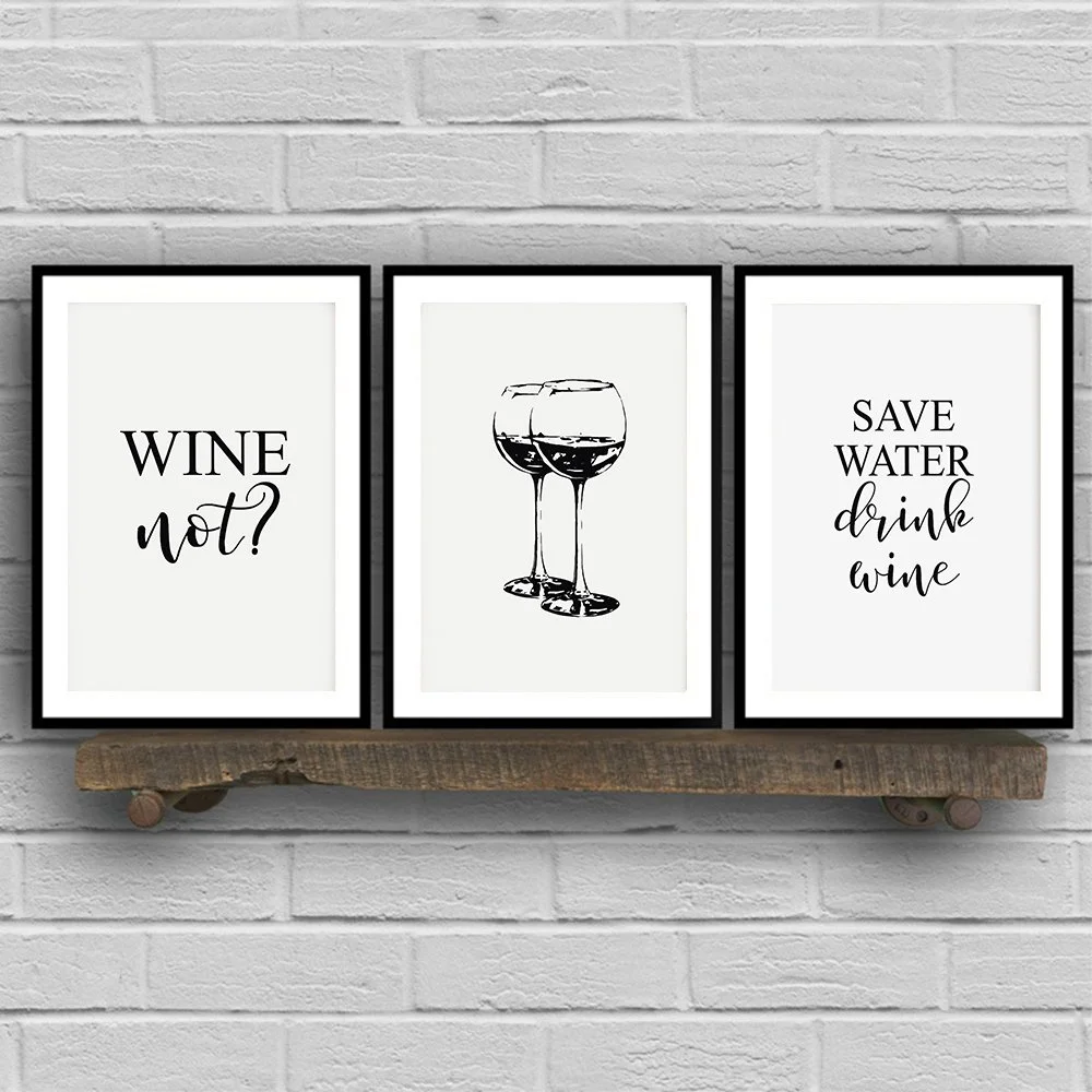 Save Water Drink Quotes Wall Art - Black and White Kitchen Decor