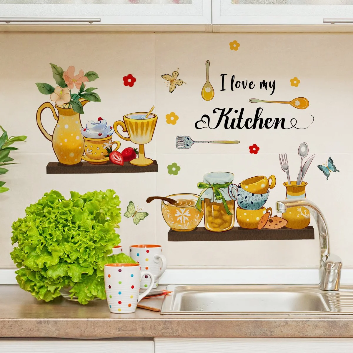 Flower Butterfly Vinyl Tile Stickers - Beautiful Kitchen Wall Decor