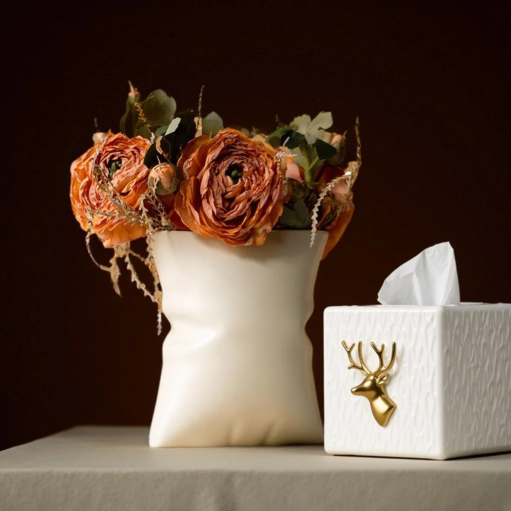 Elegant Pillow Ceramic Vase – Beige Home & Table Décor Accent
