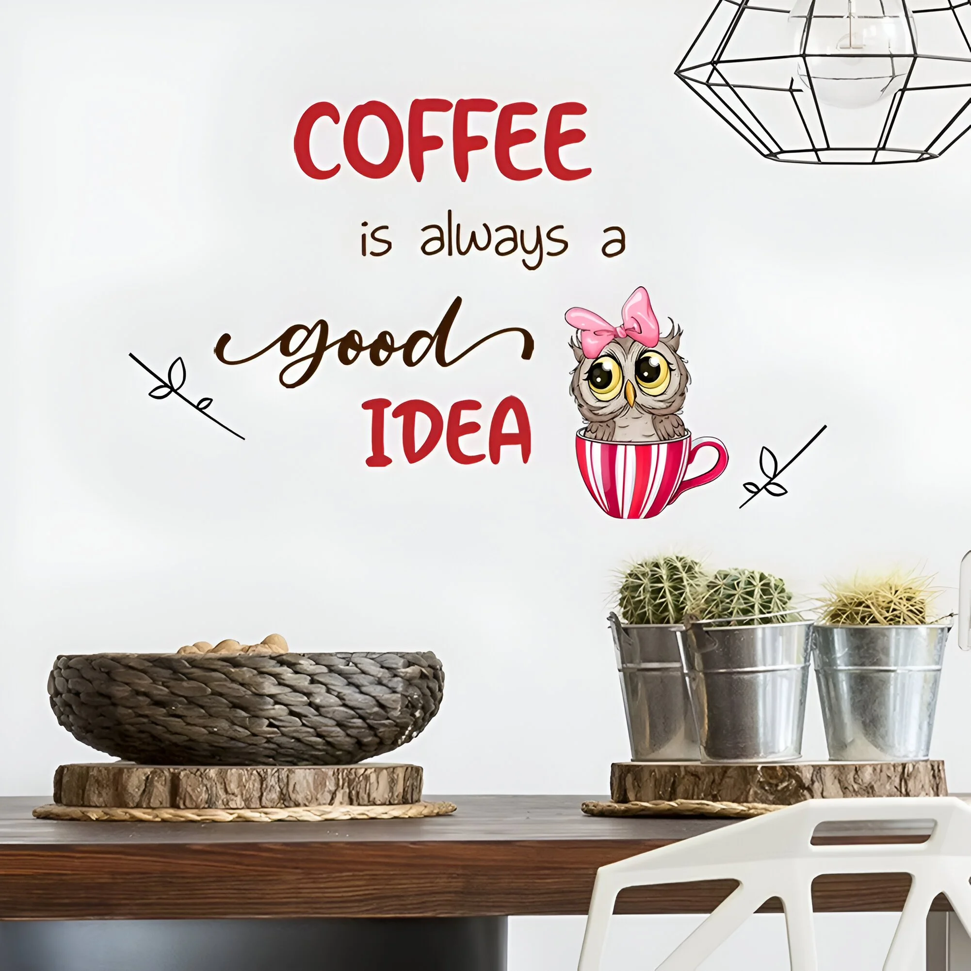 Cute Coffee Owl Wall Sticker – Self-Adhesive Kitchen & Café Decor