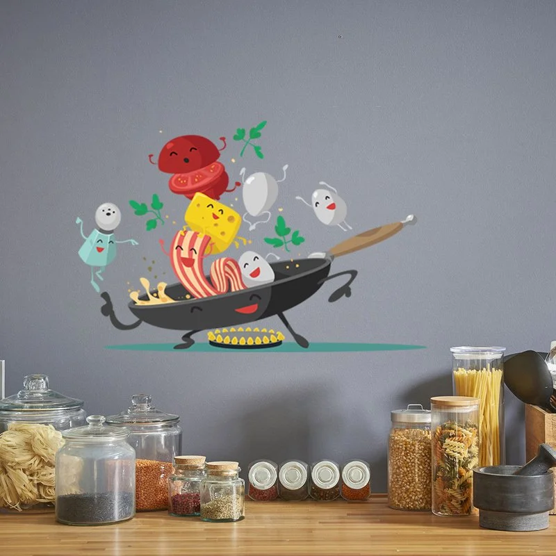 Happy Pan Cartoon Kitchen Wall Sticker – Removable Decorative Decal