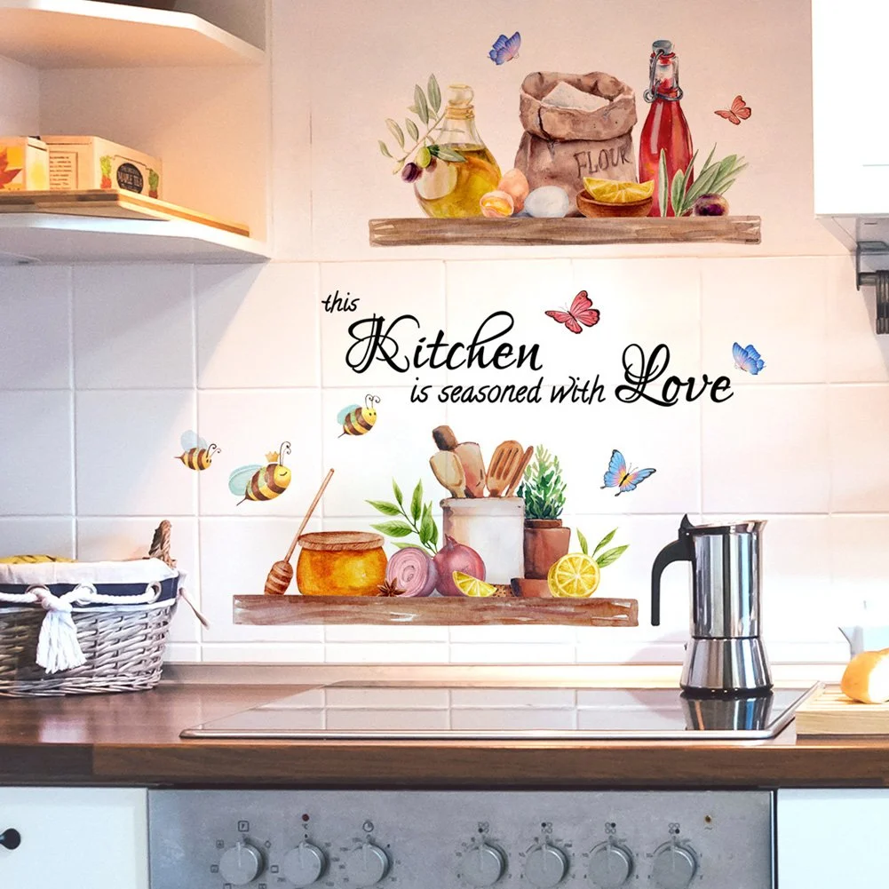 Bees & Butterflies Kitchen Wall Decal – Nature-Inspired Self-Adhesive Art