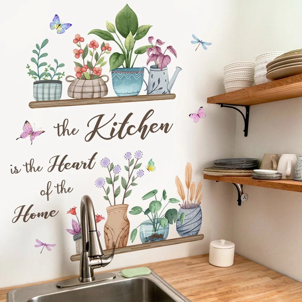 Plant Potting Shelves Wall Mural Sticker – Nature-Inspired Home Wall Décor