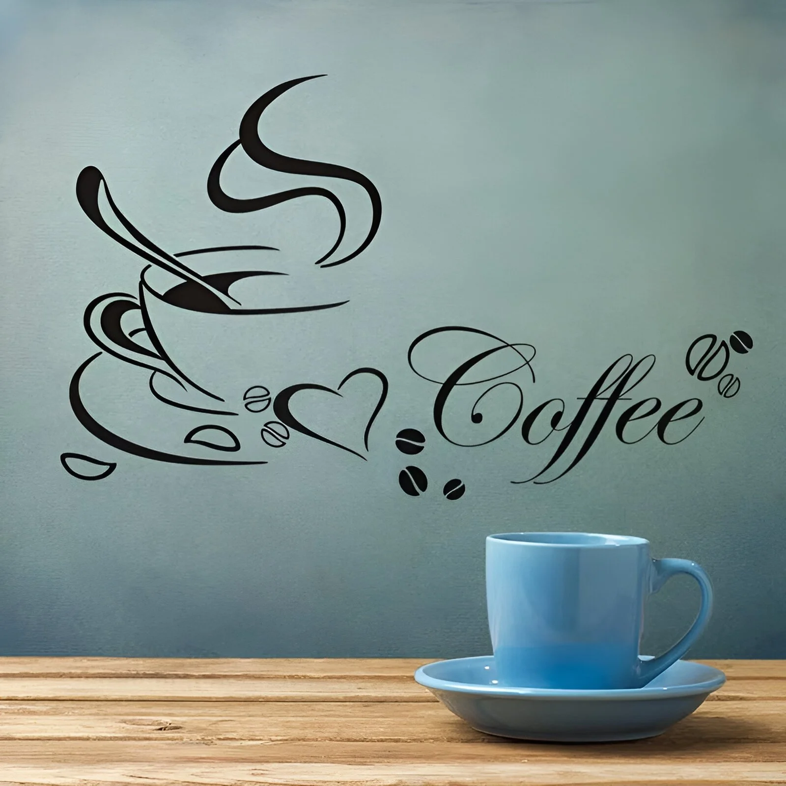 Retro Coffee Cup Heart Wall Sticker – Romantic Vinyl Home Décor