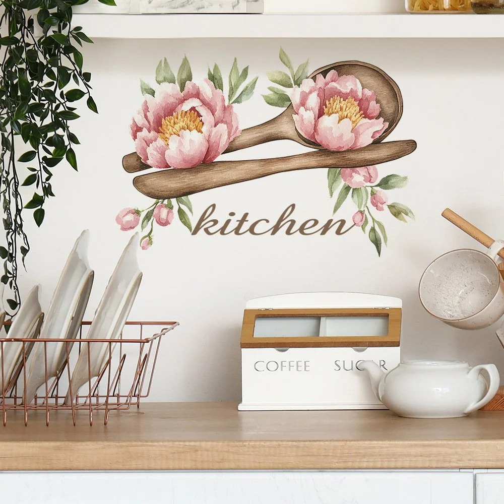 Creative Wooden Spoon Flower Wall Decal – Self-Adhesive Kitchen & Home Decor