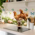 Rural Meadow Hen & Butterfly Wall Sticker – Self-Adhesive Home Décor