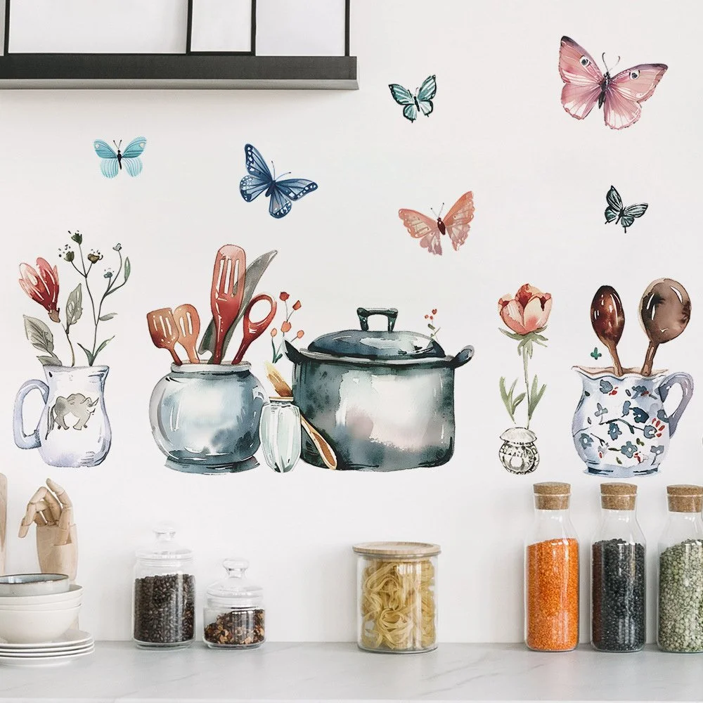 Watercolor Butterfly Kitchen Wall Stickers – Elegant Self-Adhesive Home Décor