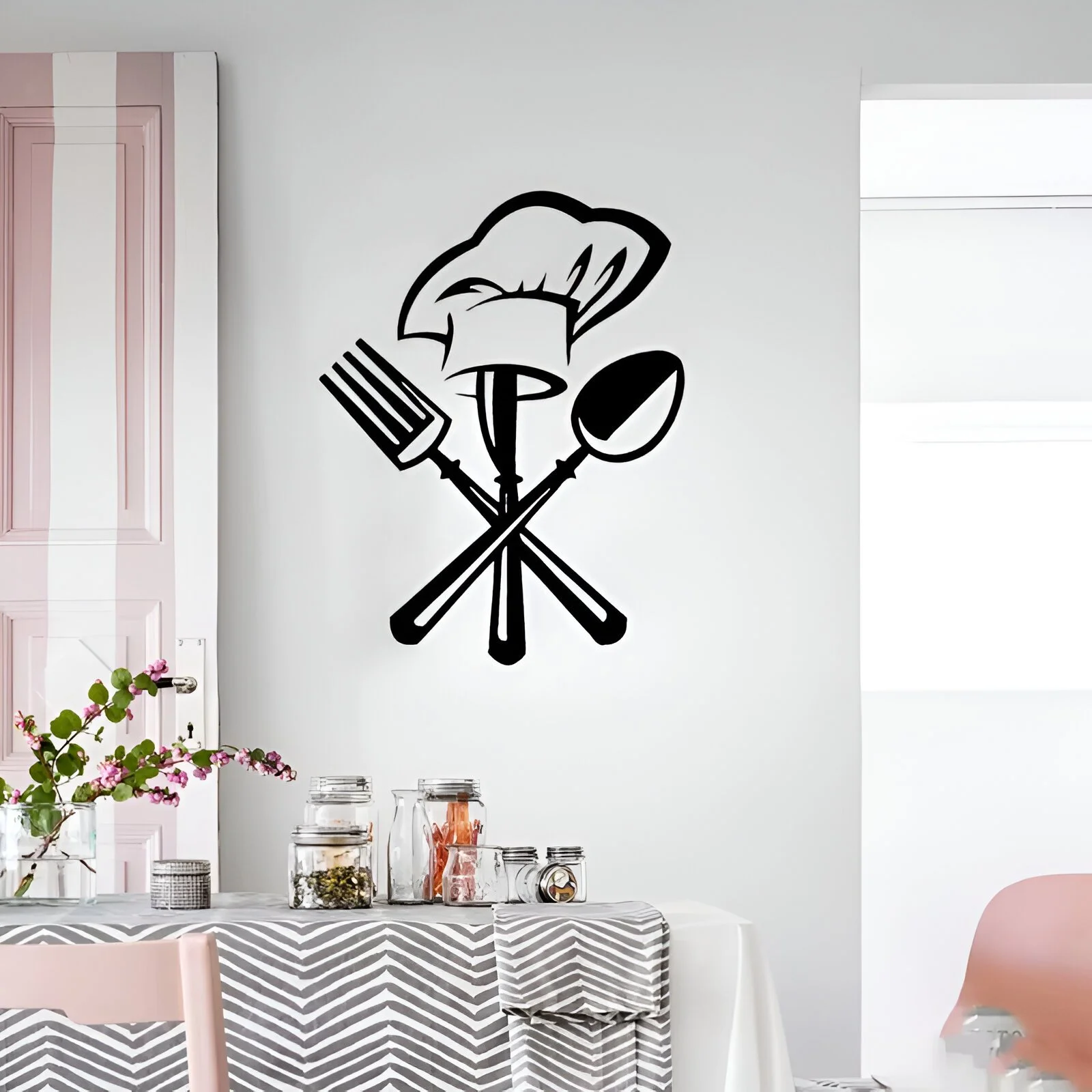Creative Kitchen Cutlery & Chef Hat Wall Sticker – Removable Vinyl Mural