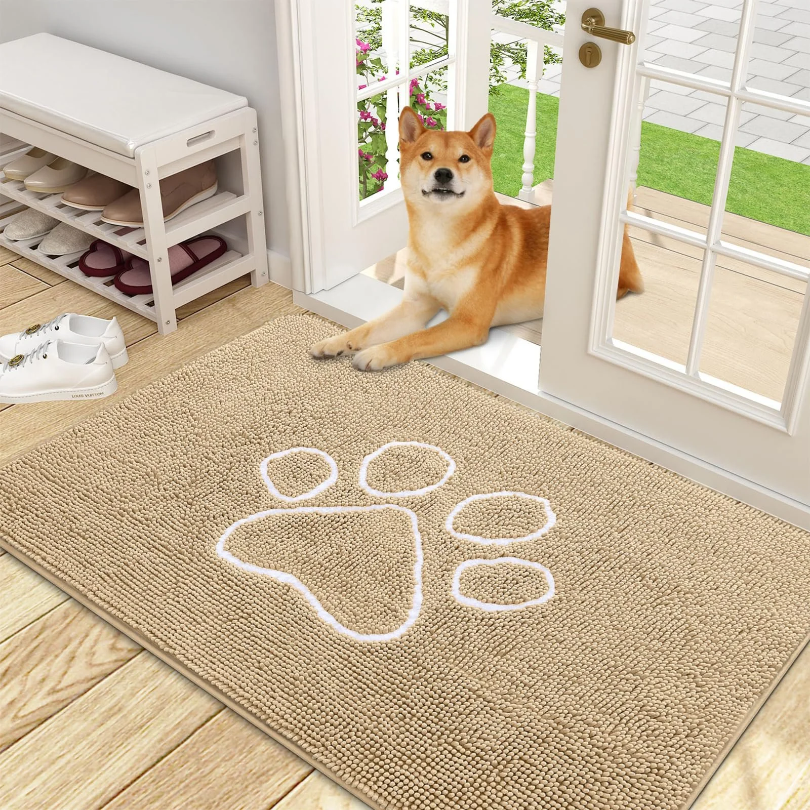 Ultra Absorbent Chenille Door Mat for Muddy Paws - Non-Slip Doormat