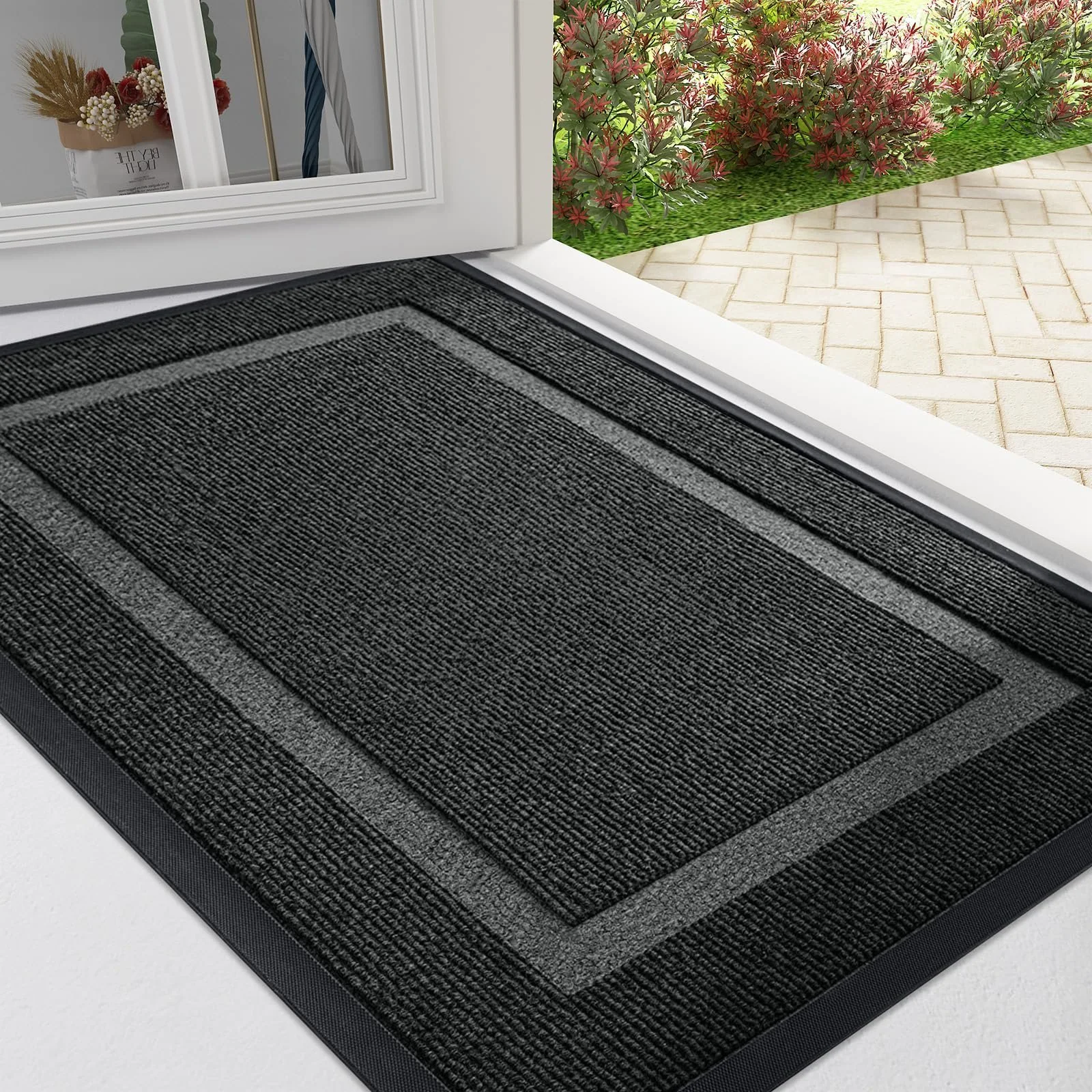 Waterproof Indoor Outdoor Front Door Mat – Non-Slip Low Profile Rubber Entryway Rug