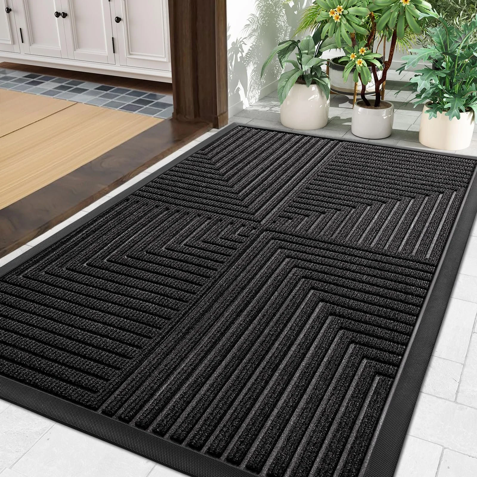 Heavy Duty Non-Slip Rubber Door Mat for Front Entry & Kitchen