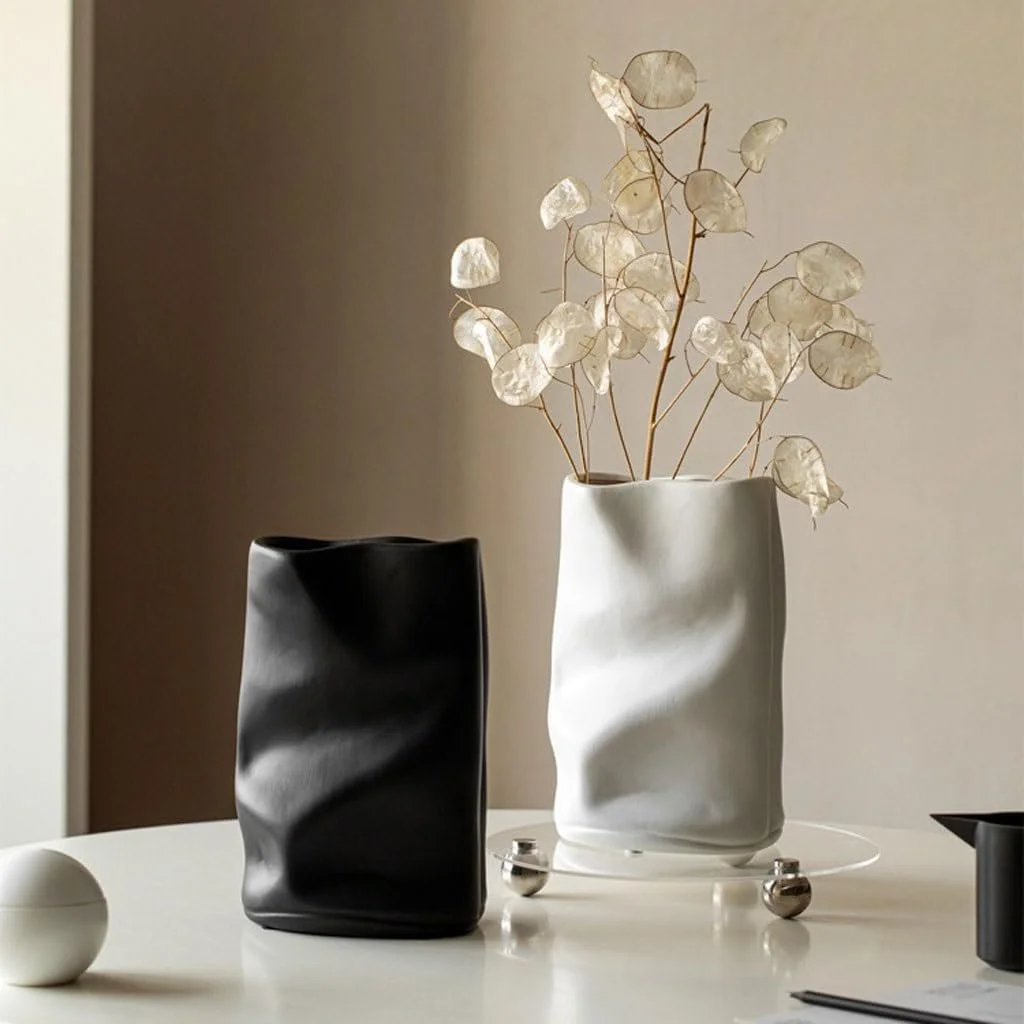 Ceramic Origami Wrinkle Vase – Modern Decorative Flower Arrangement