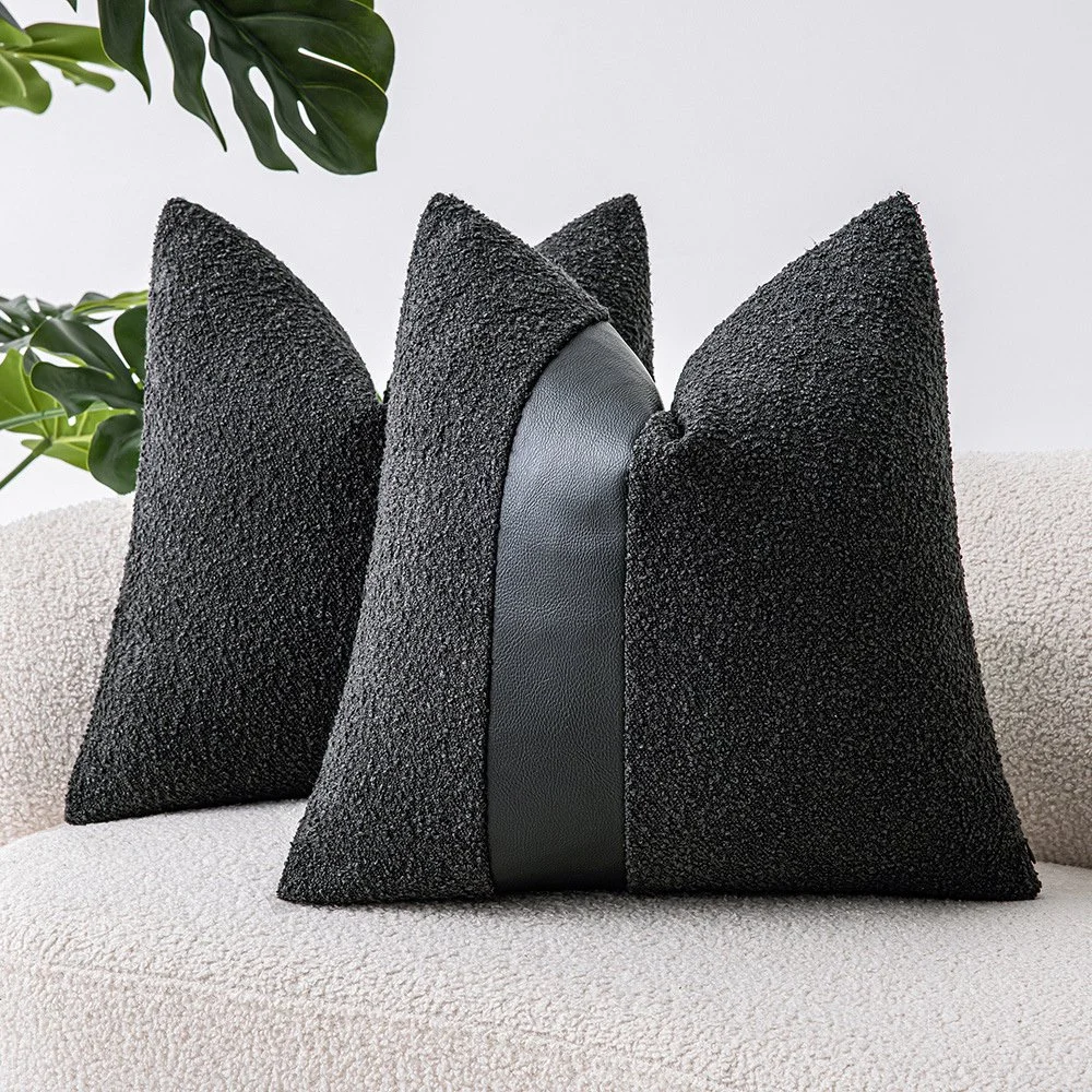 Luxury Cushion Covers Leather Patchwork Tweed Textured Pillow Cases