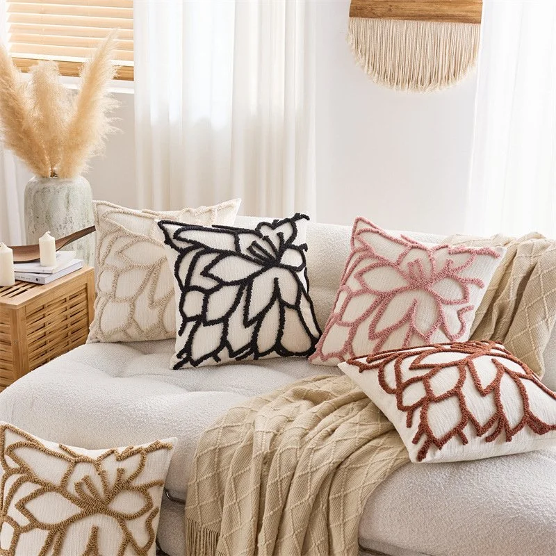 2 Piece Tufted Pillow Covers - Abstract Geometric Line Cushions