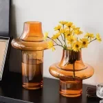 Amber Glass Geometric Ring Vase – Modern Flower Arrangement Terrarium