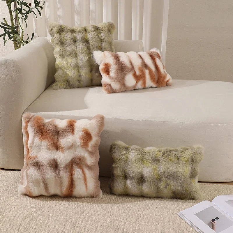 Luxury Tie-Dye Plush Cushion Covers - Faux Rabbit Fur Pillow Cases