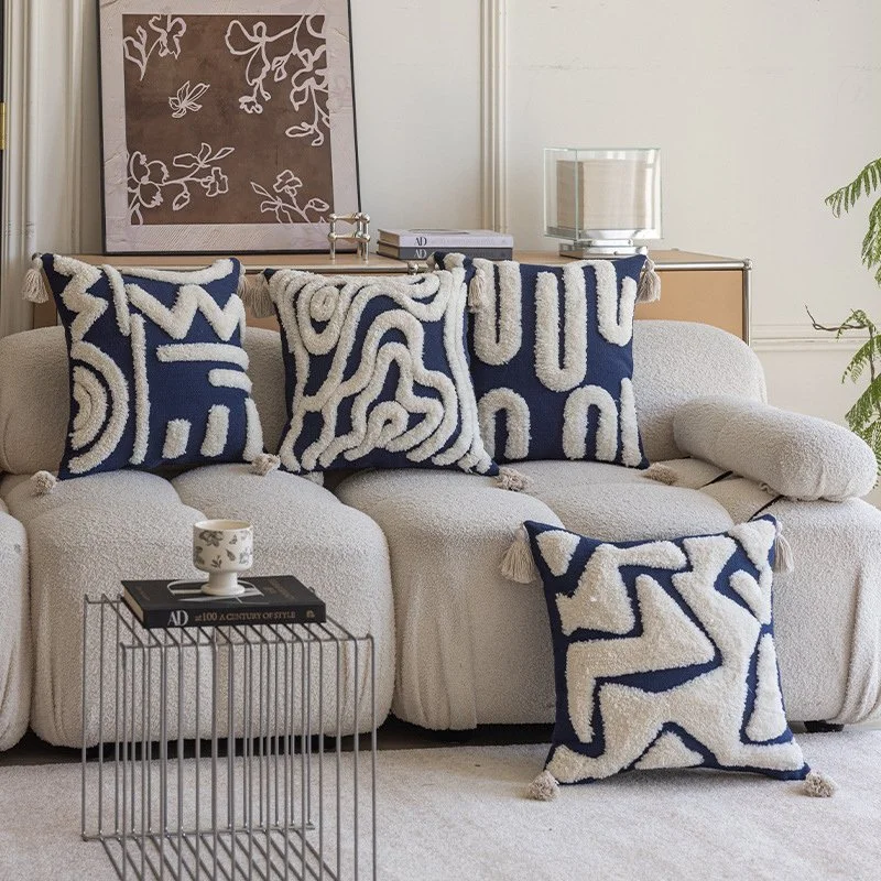 Bohemian Tufted Geometric Throw Pillow Cover with Fringe 18x18
