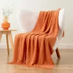 Orange Knitted Throw Blanket with Tassels – Lightweight Cozy Fall Decor