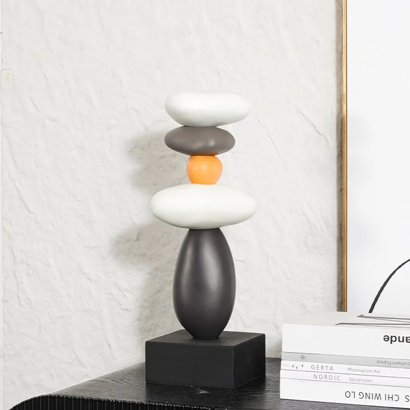 Resin Pebble Stacked Geometric Stone Figurine for Home Decor
