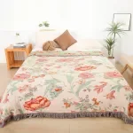 Floral Cotton Throw Blanket for Sofa or Bed, 79x91in, 4-Layer Gauze