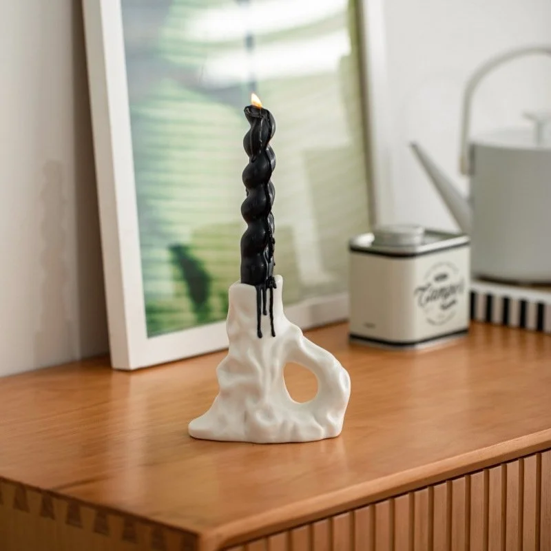 Modern Ceramic Abstract Candlestick Holder with Handle