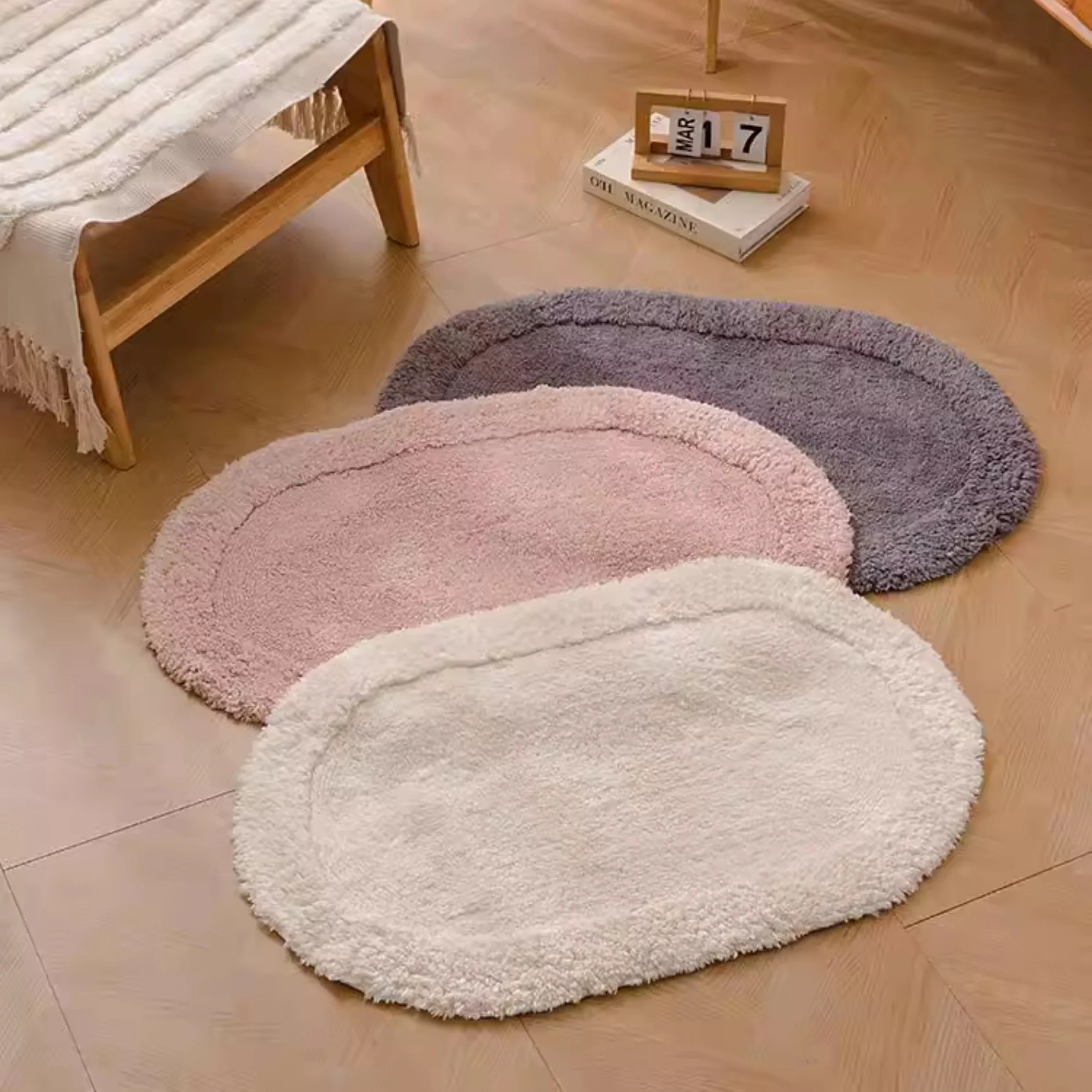 Handmade Oval Cotton Rug Soft Bathroom Mat Bedroom Carpet Decor
