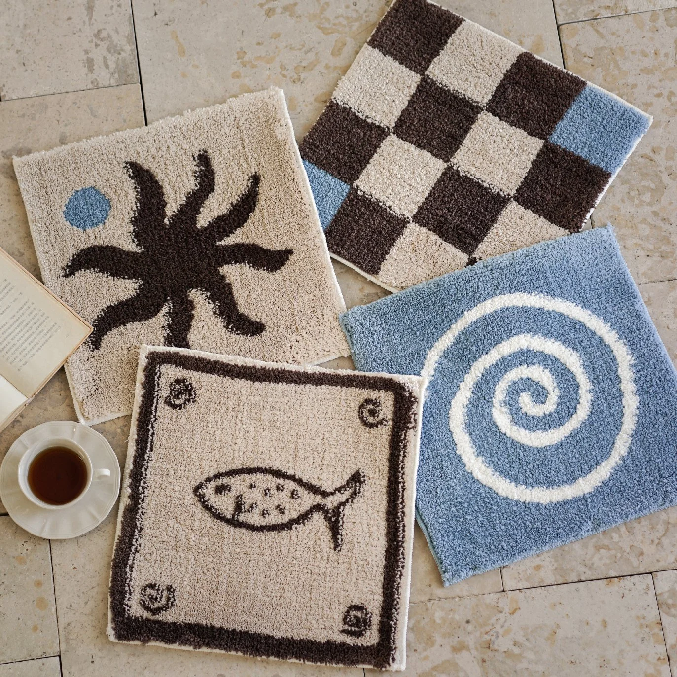 Ocean Theme Tufted Seat Cushion Cozy Fish Pad for Home & Office