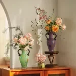 Retro Green Glass Flower Vase – Elegant French Style Home Décor Accent