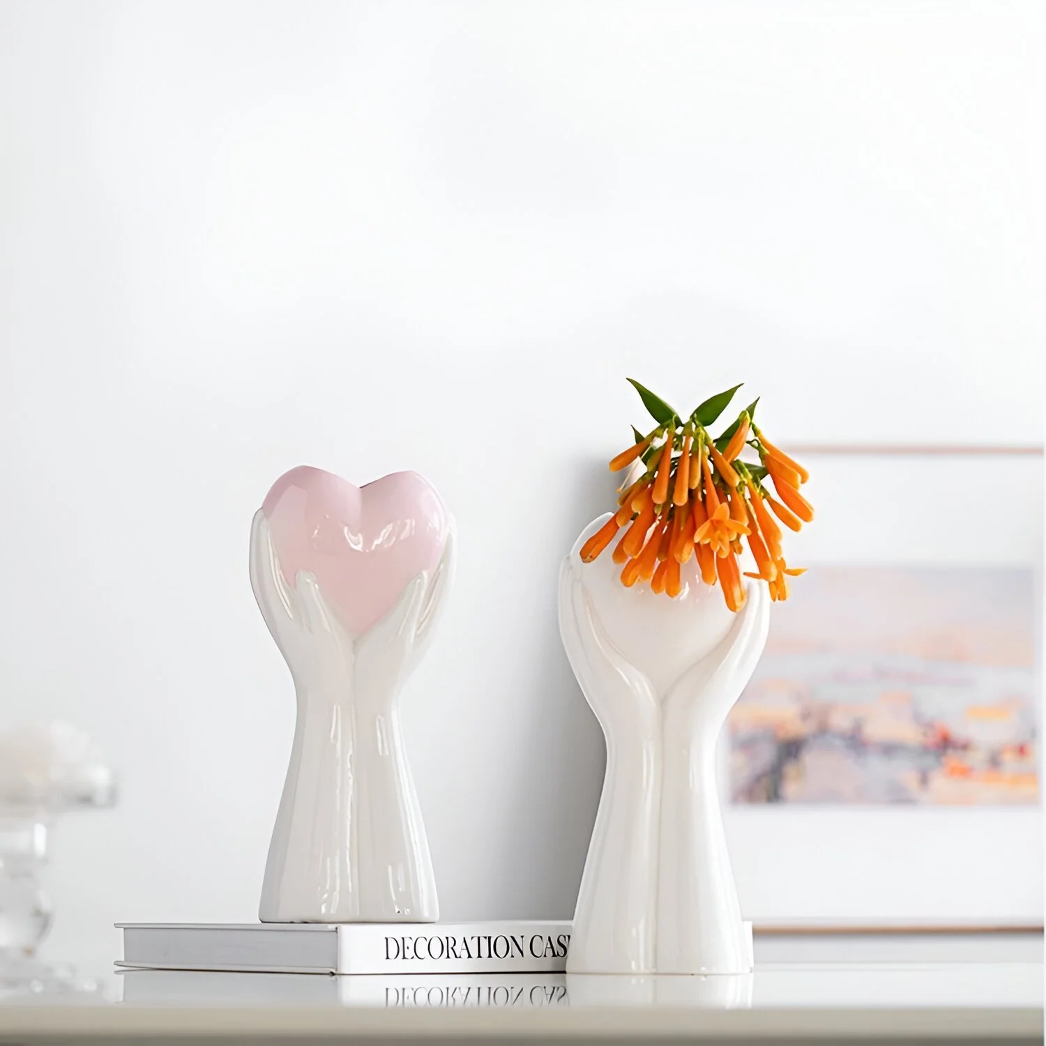 Modern Boho Heart Hands Ceramic Vase
