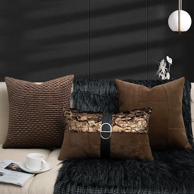 Luxury Autumn Gold Brown Cushion Cover 18x18in Suede Pillow Case