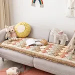 Thick Cotton Grid Patchwork Sofa Cushion & Anti-Slip Tatami Mat
